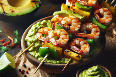 Brochetas de Camarones con Salsa de Aguacate Brochetas de Camarones con Salsa de Aguacate: Receta Paso a Paso