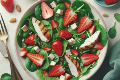 Ensalada de Fresas y Espinacas con Pollo Receta Fácil y Nutritiva: Ensalada de Fresas, Espinacas y Pollo - El Plato Ideal para tu Dieta