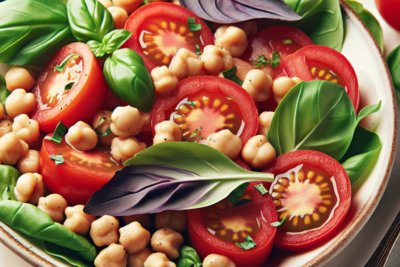 Ensalada de Garbanzos con Tomate y Albahaca Receta Fácil y Saludable: Ensalada de Garbanzos con Tomate y Albahaca
