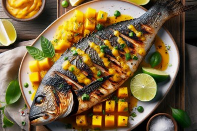 Pescado a la Parrilla con Salsa de Mango Receta Exquisita de Pescado a la Parrilla con Salsa de Mango: Guía Paso a Paso