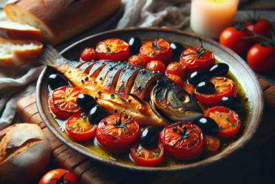 Pescado al Horno con Tomate y Aceitunas Receta Esencial: Pescado al Horno con Tomate y Aceitunas - Guía Paso a Paso