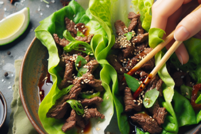 Rollitos de Lechuga con Carne de Res y Salsa de Soja Receta Exquisita de Rollitos de Lechuga con Carne de Res y Salsa de Soja: Un Toque Oriental en tu Menú