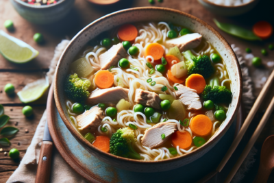 Sopa de Fideos de Arroz con Pollo y Verduras Receta Increíble de Sopa de Fideos de Arroz con Pollo y Verduras: Guía Paso a Paso