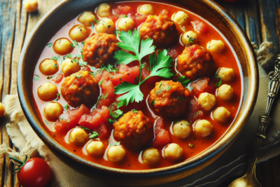 Sopa de Garbanzos con Tomate y Albondigas Sopa de Garbanzos con Tomate y Albóndigas: Receta Casera