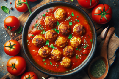 Sopa de Tomate Asado con Albondigas de Pollo Receta Casera de Sopa de Tomate Asado con Albóndigas de Pollo: Guía Paso a Paso