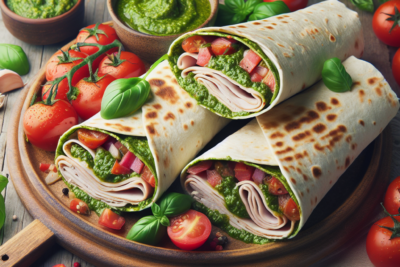 Wraps de Pavo con Pesto y Tomate Receta deliciosa y saludable: Wraps de Pavo con Pesto y Tomate