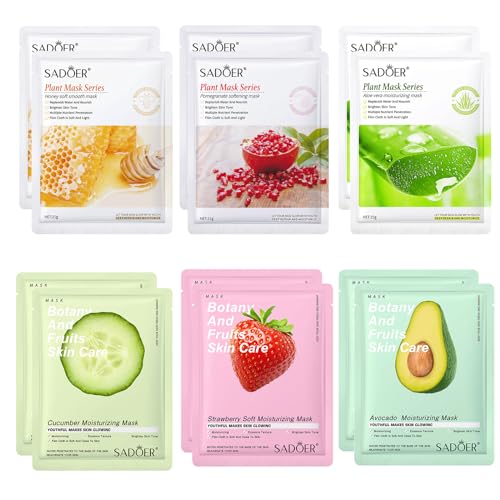 12 Piezas Frutas Mascarillas Faciales, Mascarillas